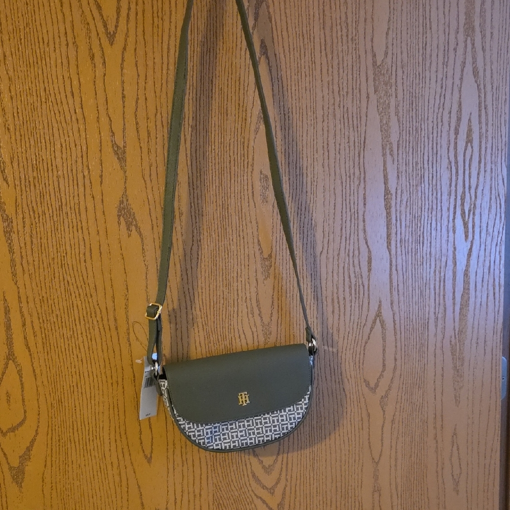 Tommy Hilfiger Green and White Crossbody Bag